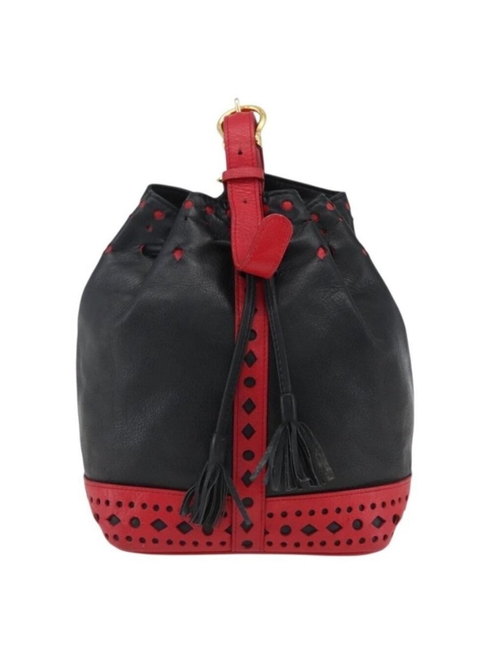 Authentic SAINT LAURENT Shoulder Bag Leather Black Red gold - Picture 9 of 16
